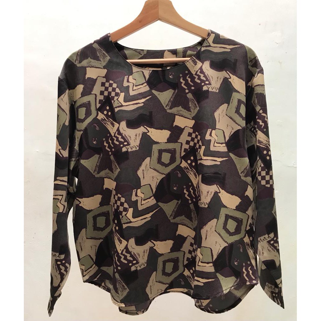 Preloved Abstract Pattern Blouse - Dark Green