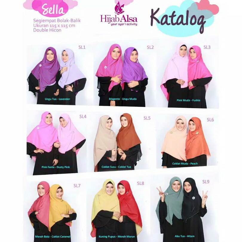 Jilbab Khimar Segi Empat 2 Warna Bolak Balik Sella - Hijab Alsa