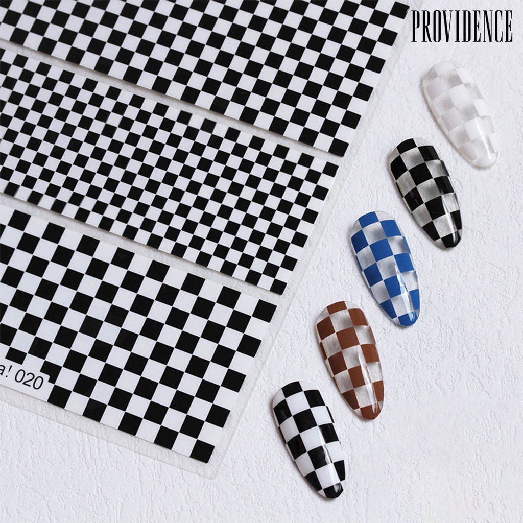 Providence Stiker Kuku Motif Papan Catur Hitam Putih Untuk Manicure / Nail Art