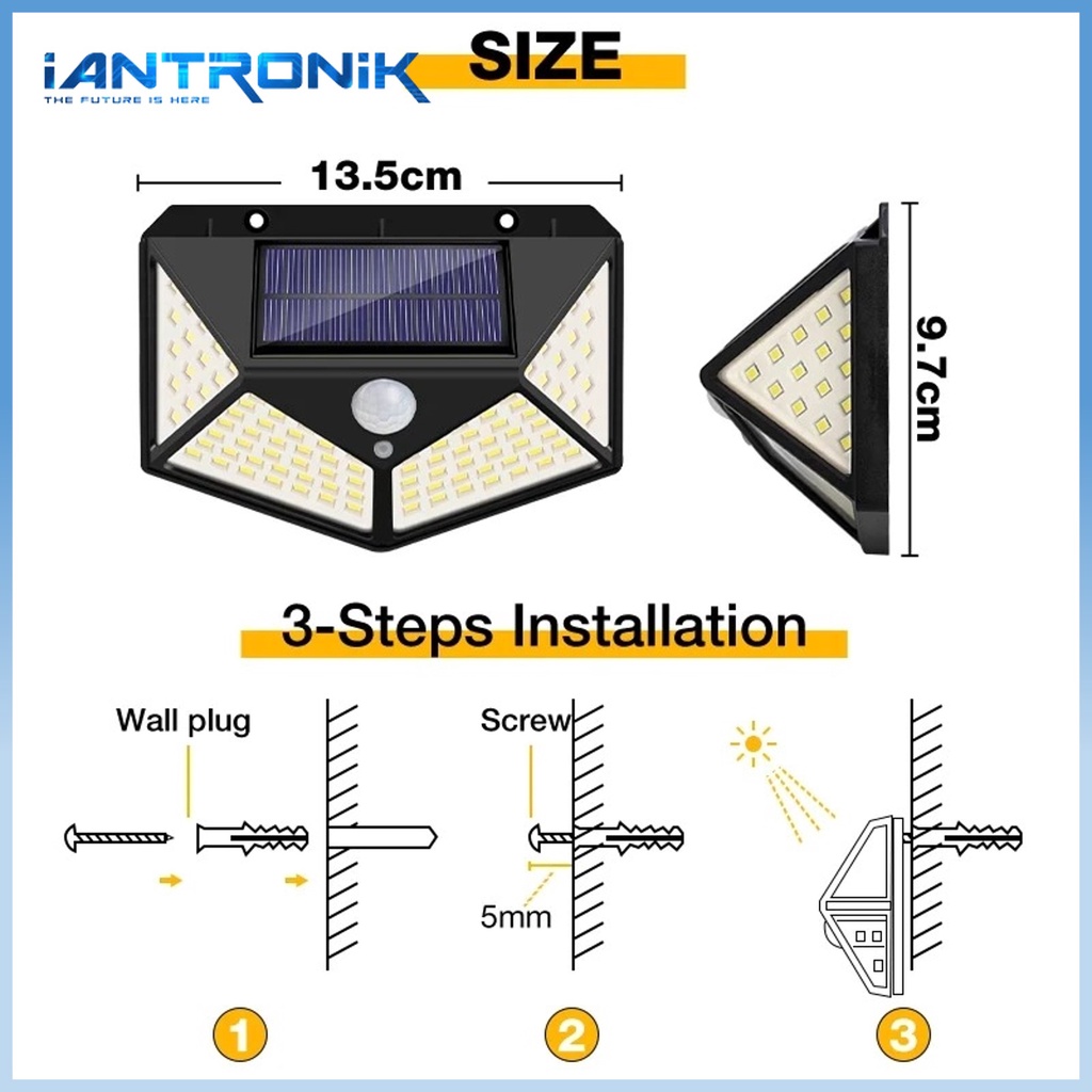 SML-4S Lampu Solar Panel 4 Sisi 100 LED Outdoor - Sesor Gerak Otomatis