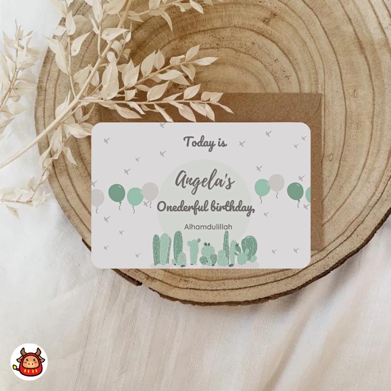 New Design Muslim / non muslim Premium Baby Milestone Card free custom name card cactus pastel themed best seller limited edition baby girl and boy