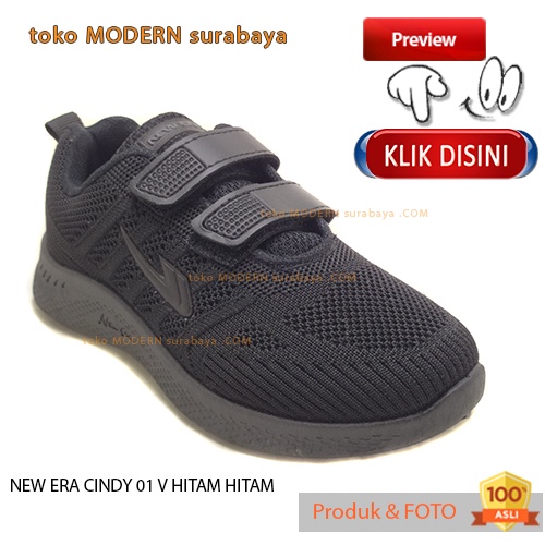 Sepatu anak sekolah sneakers velcro NEW ERA CINDY 01 V HITAM HITAM