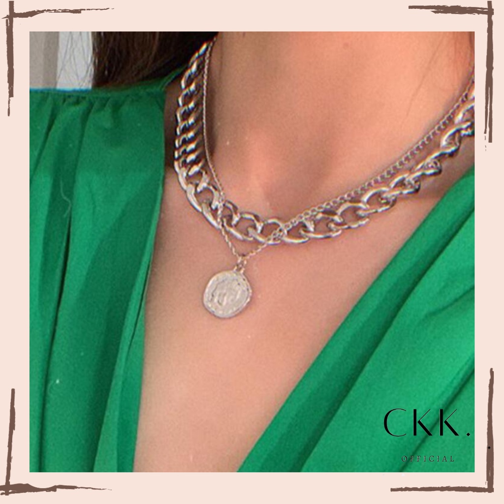 ➰CKK➰K33 Kalung Rantai CHOKER KOIN Retro 2 Layer