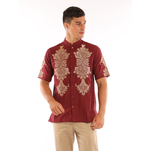 M2menstyle Royal Bohemian Kemeja Pria Lengan Pendek Maroon