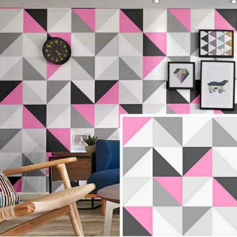 wallpaper sticker dinding murah kode 1509 minimalis kotak pink hitam