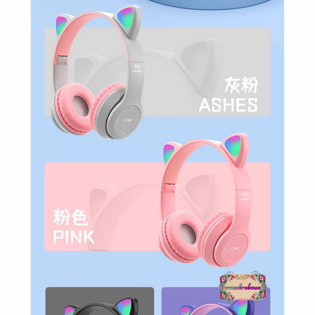 CAT EARS HEADSET headphone Hf bando telinga kucing P47m LED BANDO BLUETOOTH wireles RGB GAME HEADSET G-P47M LED WIRELESS super BASS SB5402