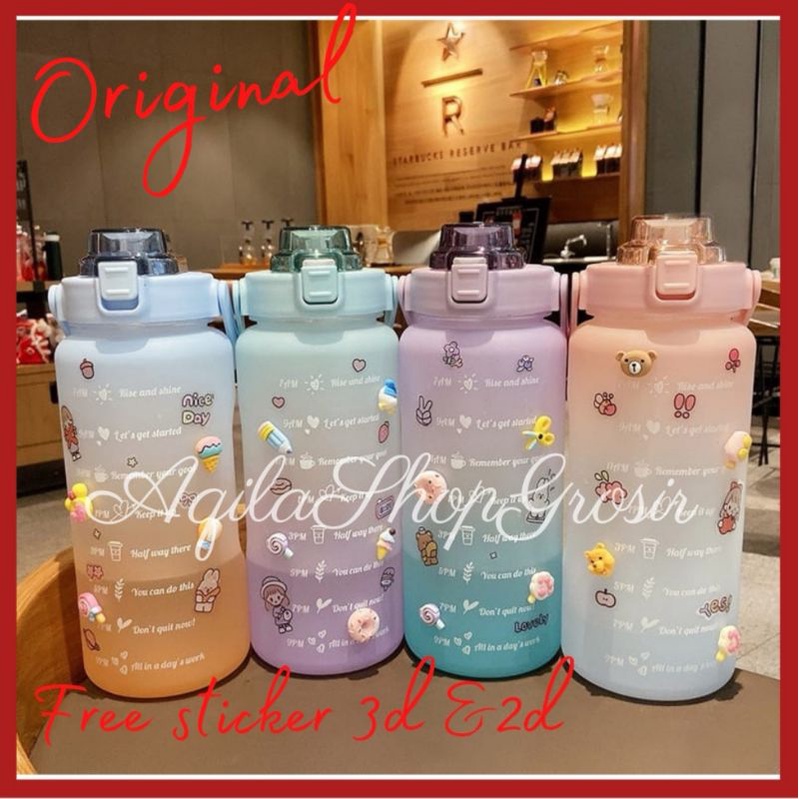 BOTOL VIRAL 2LITER ORIGINAL TEBAL / Botol minum 2000ml pastel / Botol motivasi gradiasi PASTEL ORI (