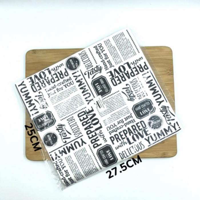 

TERLARIS 100pcs - Kertas Nasi Roti Laminasi Anti Lengket Motif 25x27,5