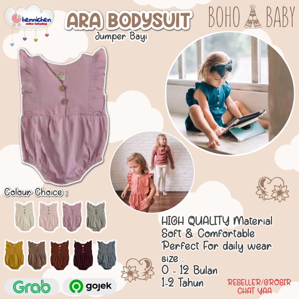 BOHO BABY Ara Bodysuit Jumper bayi Romper bayi baju bayi 0-2 Tahun BOHOBABY BOHOPANNA