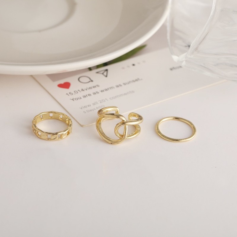 [5 Pcs Set Fashion Simple Metal Hollow Rings Set For Women] [ Ladies Round Opening Finger Ring] [Popular Women Jewelry]