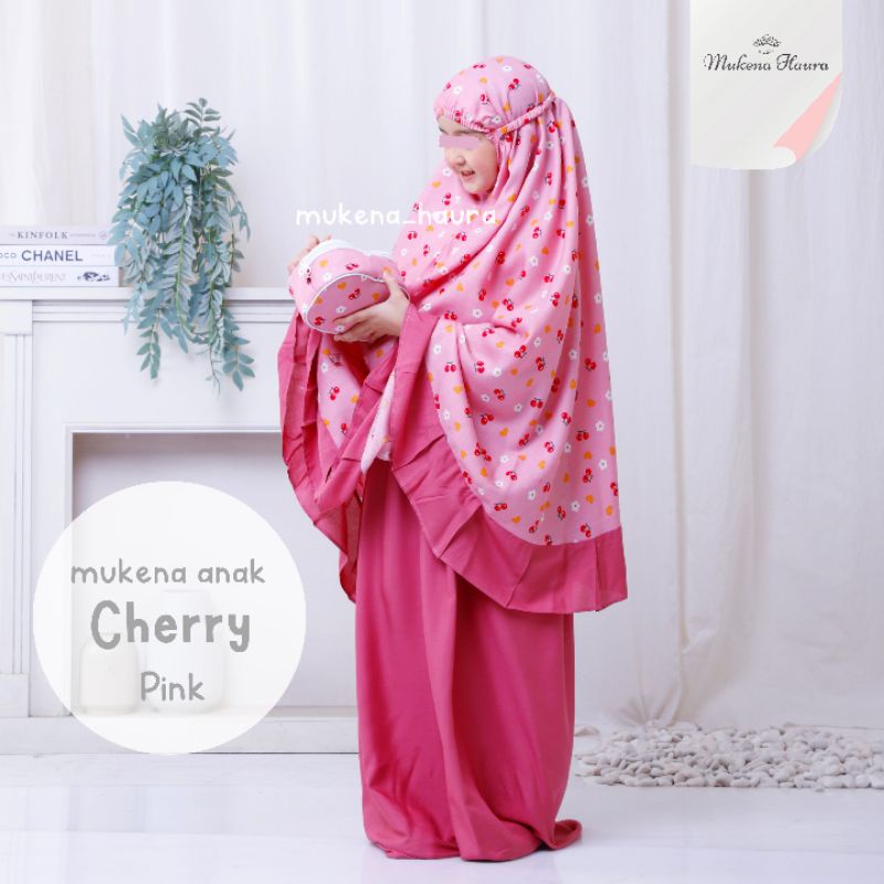 Mukena Anak Perempuan Cherry Mukena Anak Rayon Usia 6 7 8 9 10 11 12 Tahun Telekung Mukenah Anak