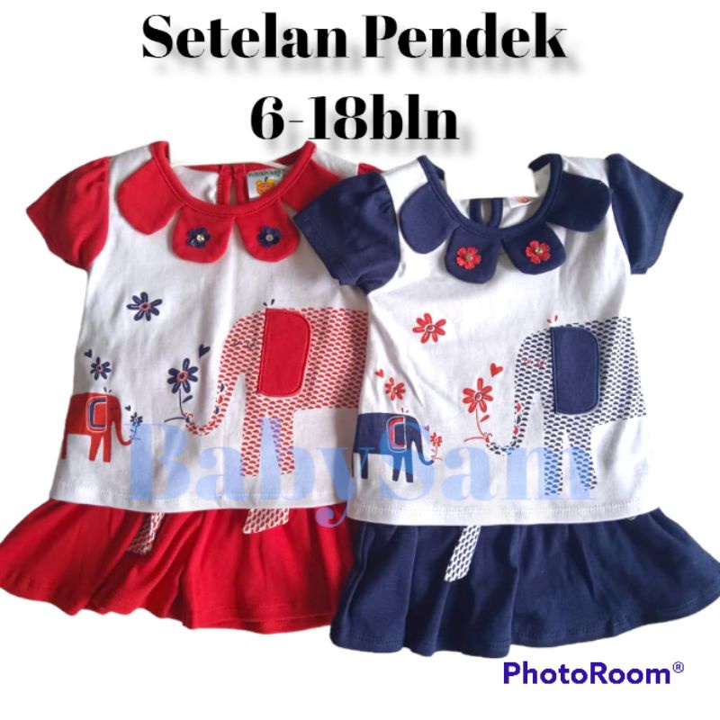 Setelan Pendek Anak Perempuan Motif Gajah Lucu 6-18 Bulan Pumpkin Kids