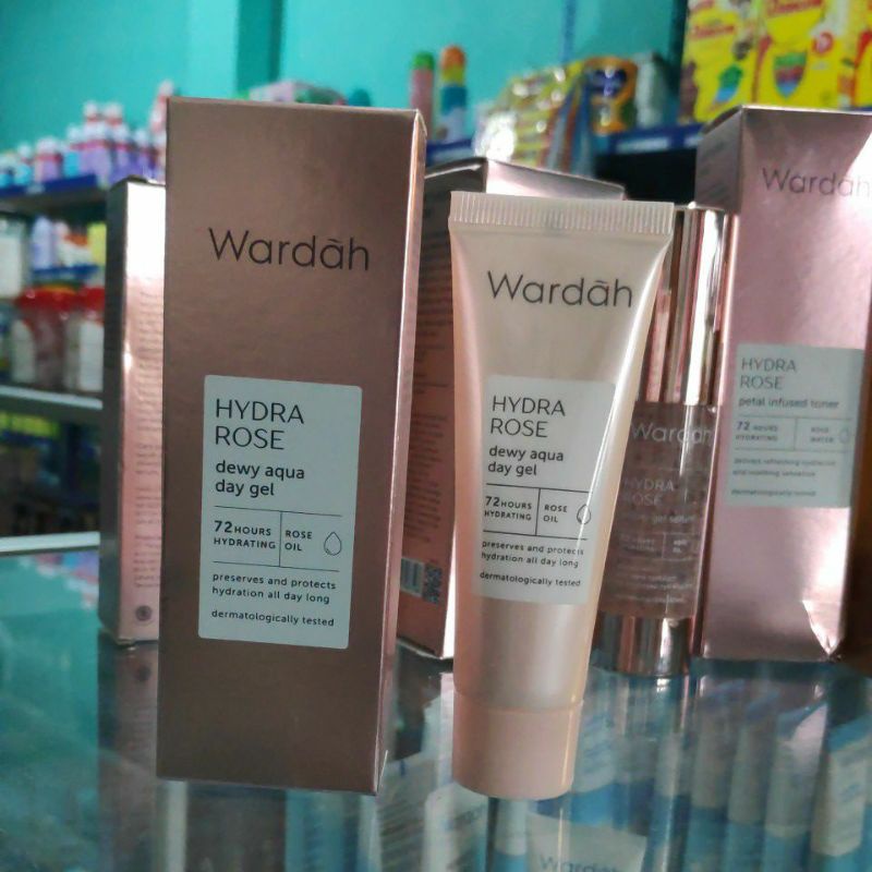 Wardah Hydra Rose Dewy aqua day Gel - Moisture Rich Night jel 17ml Pelembab Wajah Menghidrasi 72 Hours Krim Muka Rose Oil polusi udara pendingin ruangan perubahan Cuaca