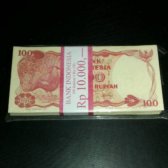 (GRESS/UNC) Uang kuno 100 rupiah burung dara goura victoria tahun 1984 uang kino rp.100 burung