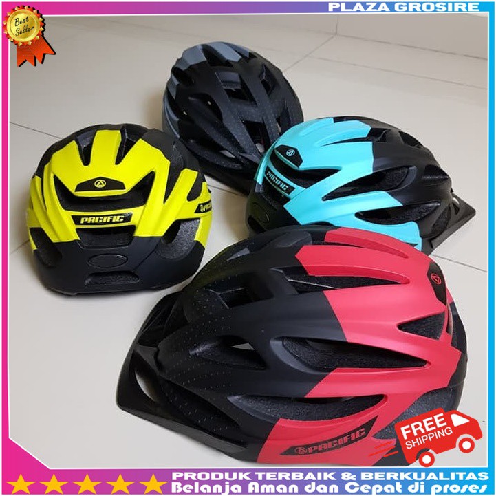 HELM SEPEDA PACIFIC SP PLUS RED SIGNAL SAFETY LIGHT Merah Biru Muda Kuning Abu Abu Original