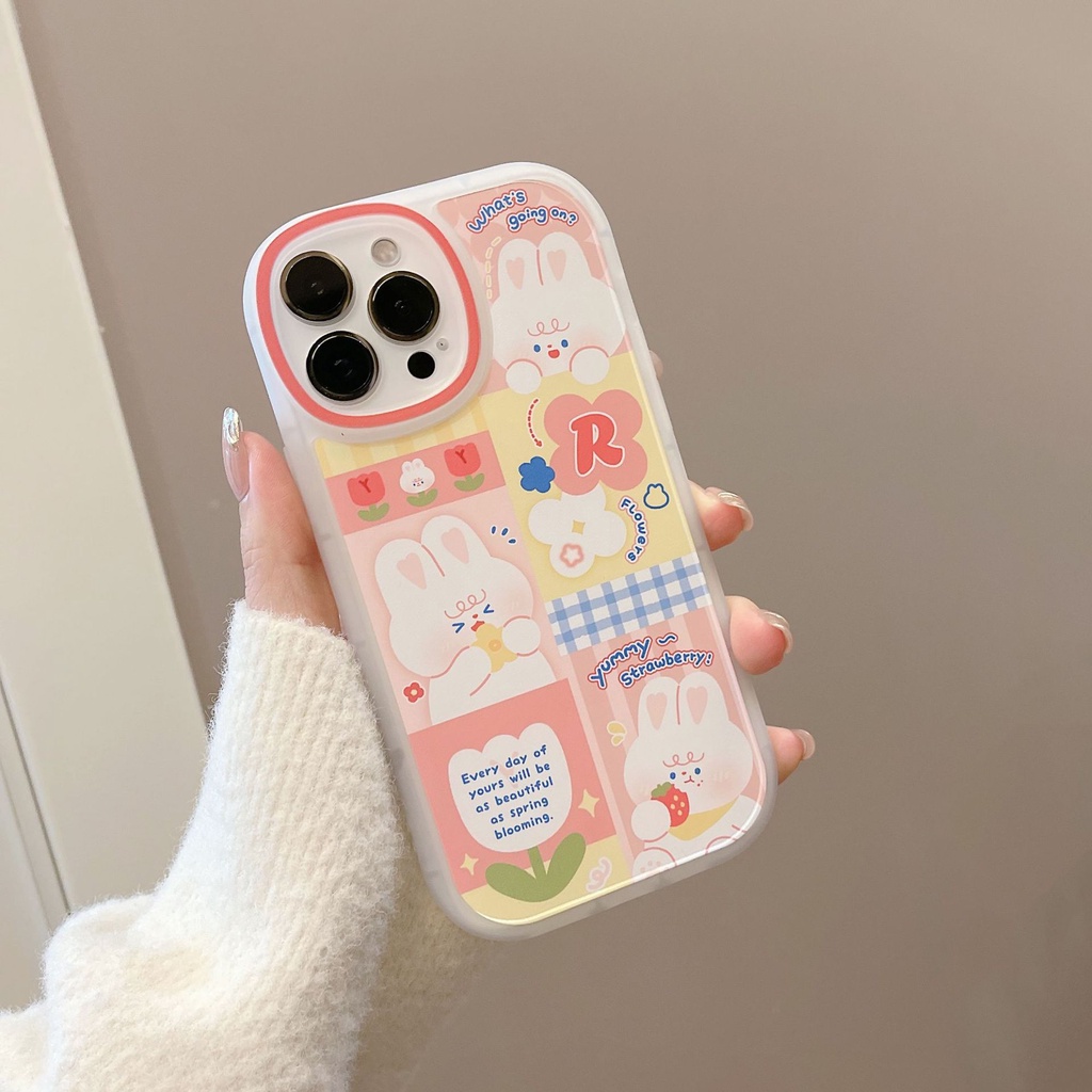 IPHONE Sarung Pelindung Ponsel Kelinci Pink Manis Perempuan Untuk Iphone7 8 PLUS X XR XS 11 12 13 14 MINI PRO MAX SE 2020 Soft TPU Case