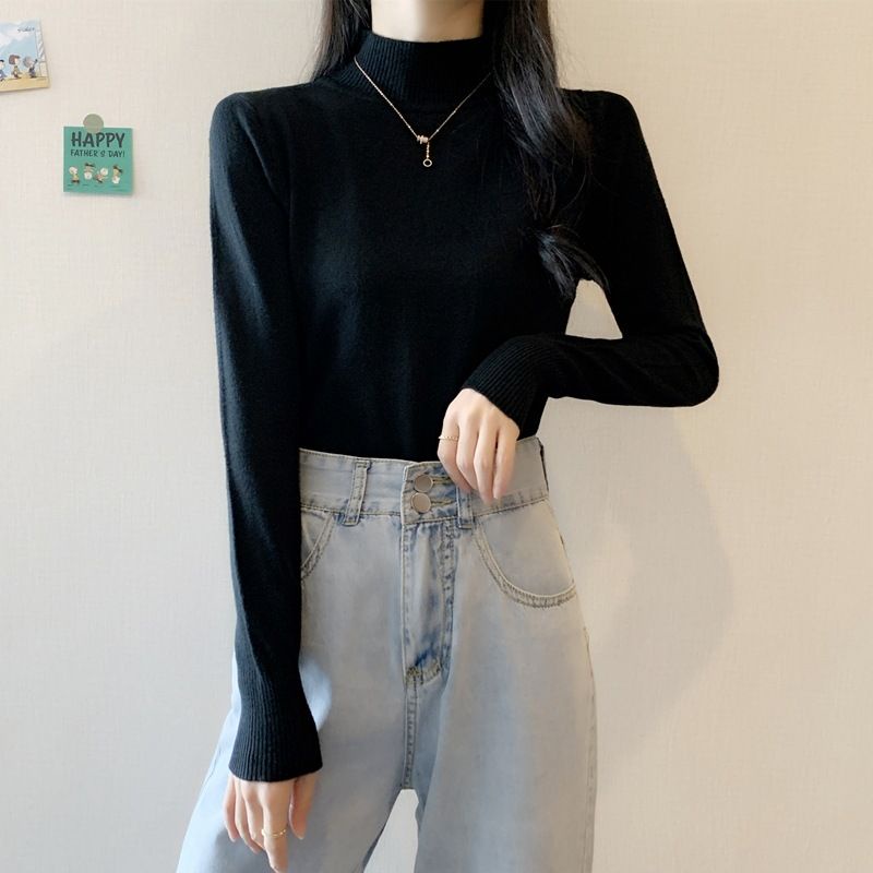 ESW Baju Wanita Lengan Panjang Middle Collar Kaos knit / RIB