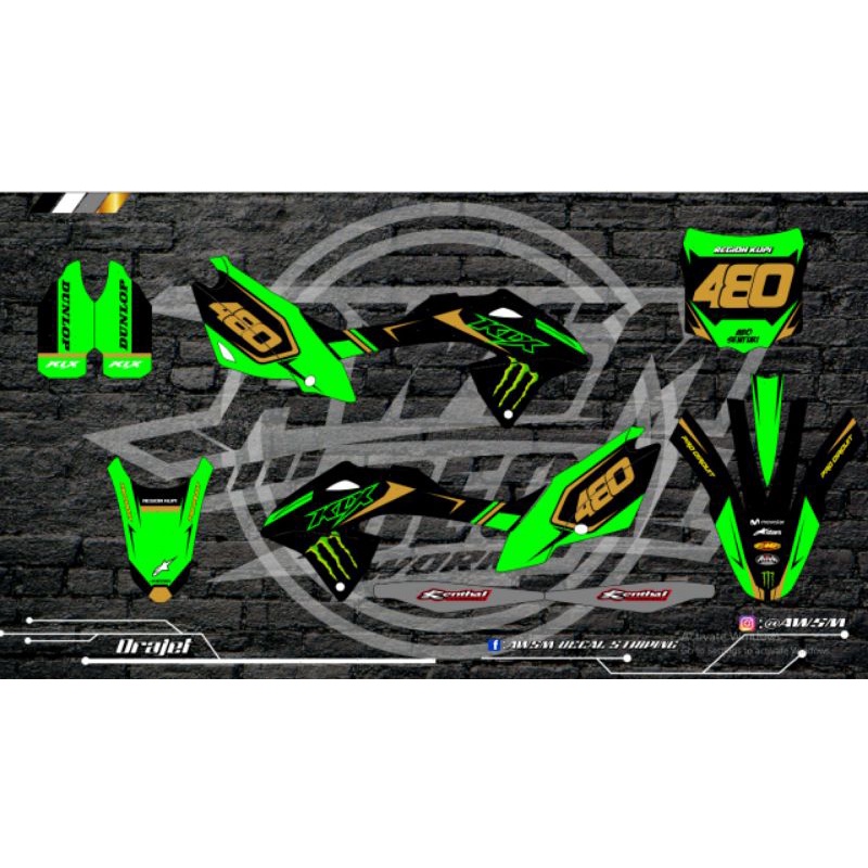 decal klx 150 bf hitam hijau gold bisa custom