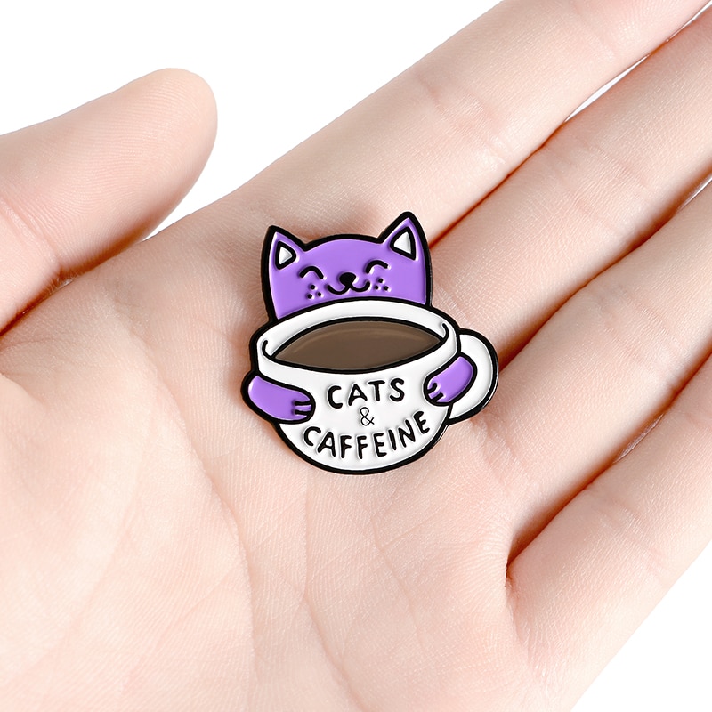 Pin Bros Lencana Enamel Bentuk Cangkir Kopi Kucing Untuk Hadiah