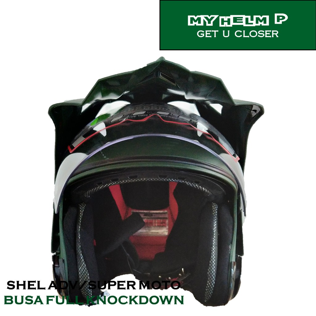 Helm SUPER MOTO SHEL ADV Double Visor Polos Warna Green Army Dof