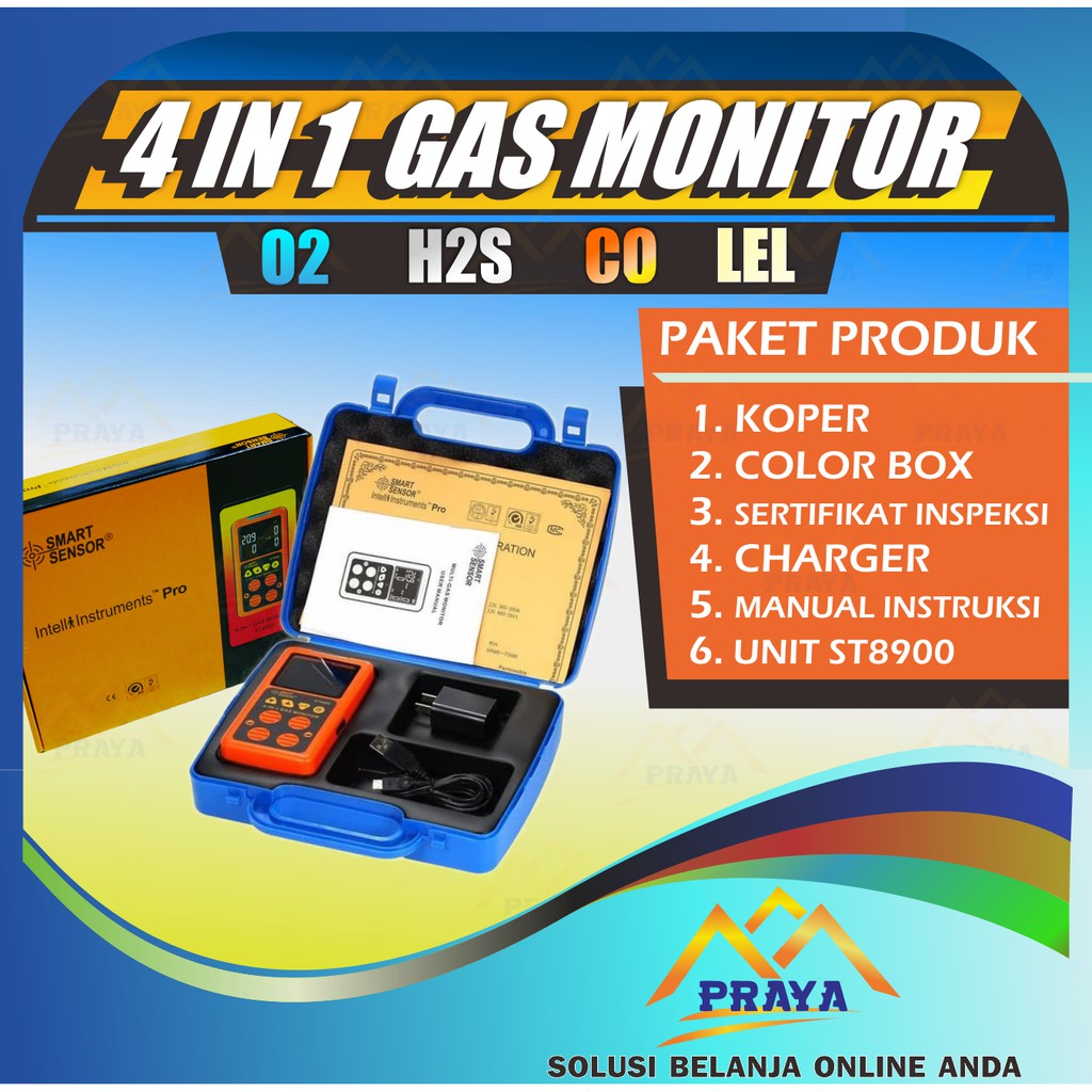 H2S O2 CO LEL Gas Monitor Smart Sensor ST8900 4 in 1 Detector Udara