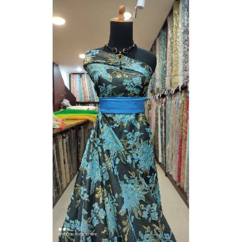 Kain Jacquard Emboss Teal Aqua Dress Bridesmaid