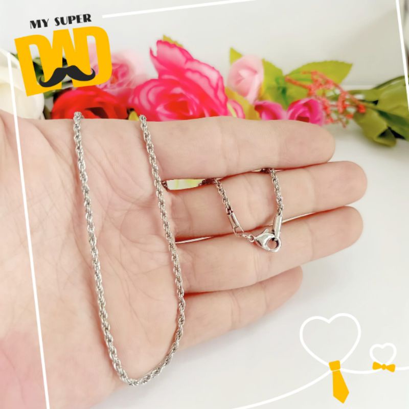 Kalung titanium model tambang silver pria/wanita 45cm