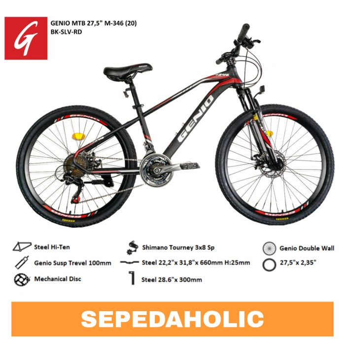 Sepeda Gunung 27.5 Inch MTB GENIO M-346 Steel 3x8 Speed Disc