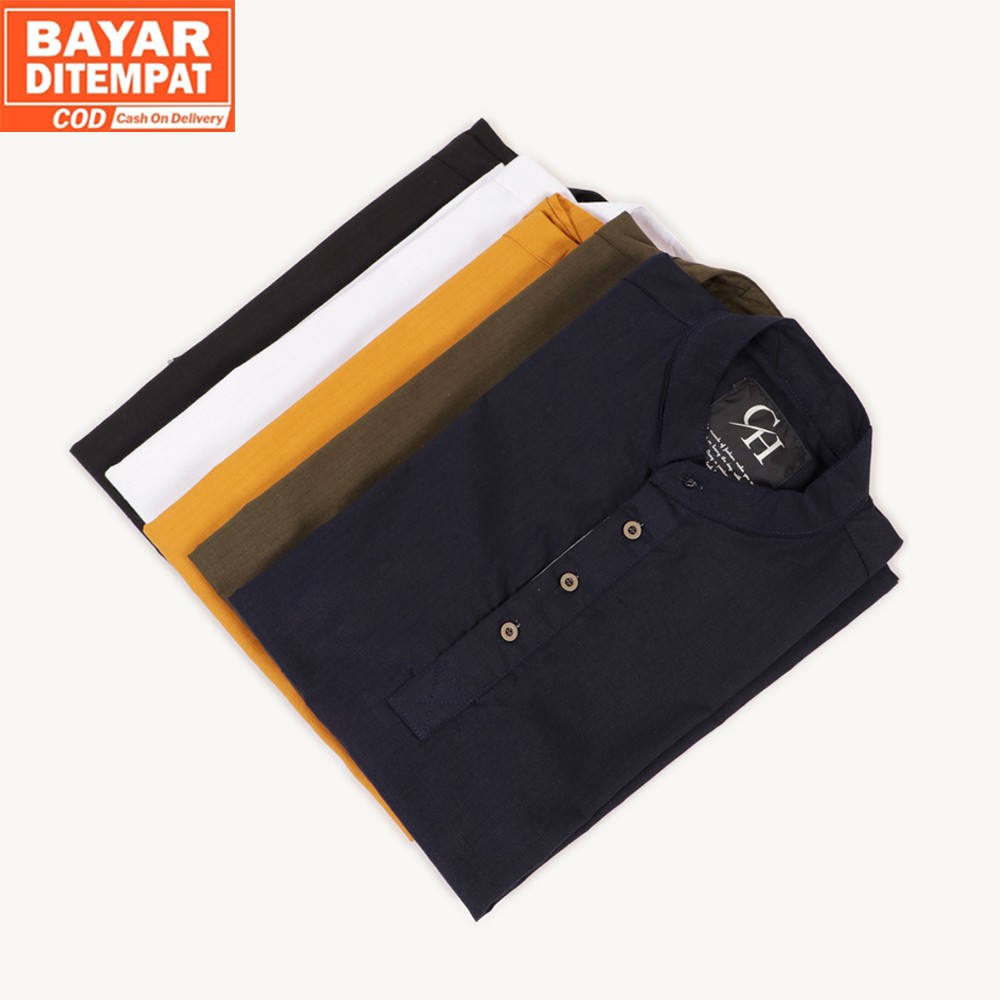 Kemeja Koko Polos Pria Lengan Pendek Kerah Mandarin HANAFI Hem Pria Distro Kemeja Polos Kantor Formal