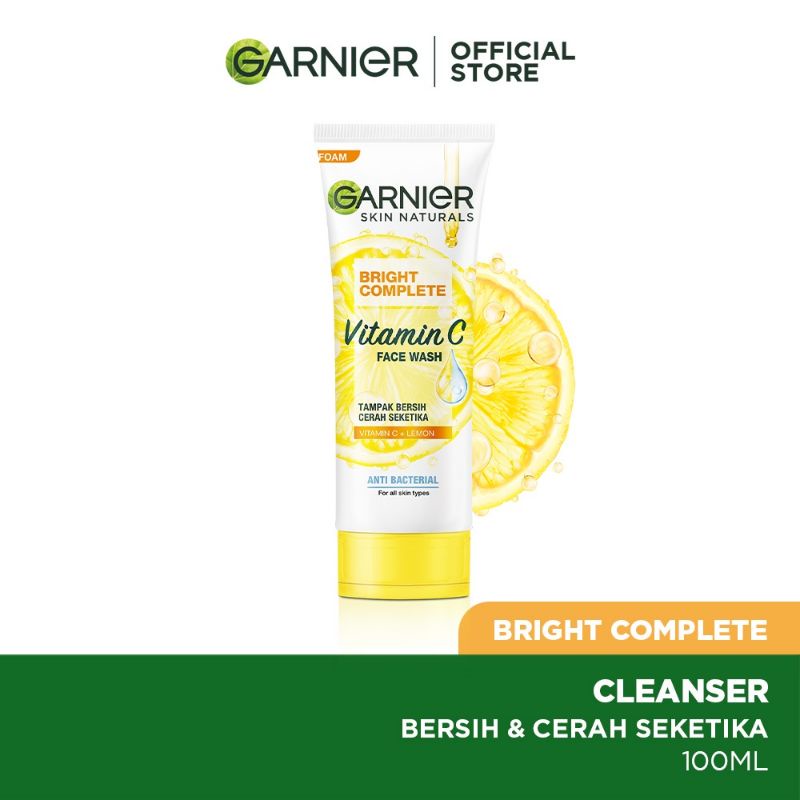 GARNIER BRIGHT COMPLETE FACIAL WASH PURE LEMON ESSENCE 100ML & 50ML | CUCI MUKA GARNIER KUNING | GAR