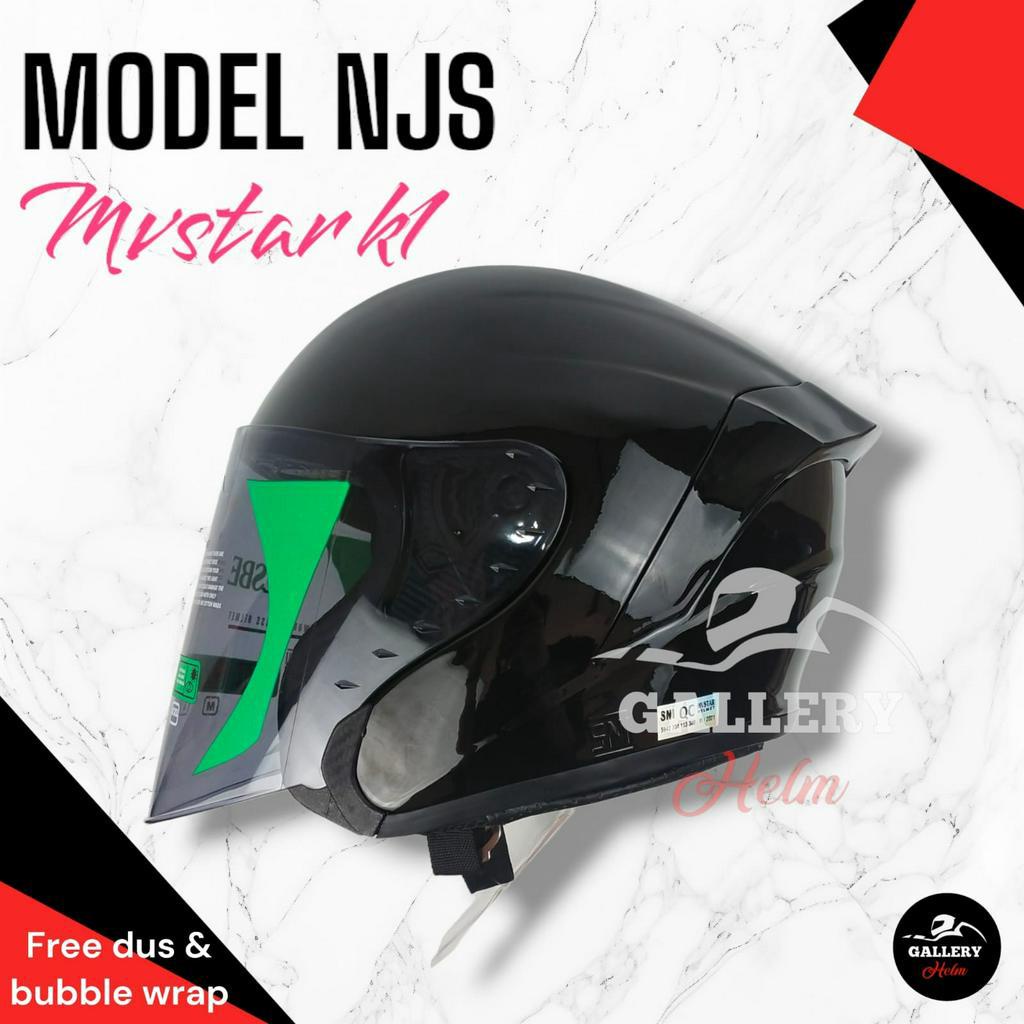 HELM HALF FACE MVSTAR K1 HITAM GLOSSY | HELM MODEL NJS KAIROZ
