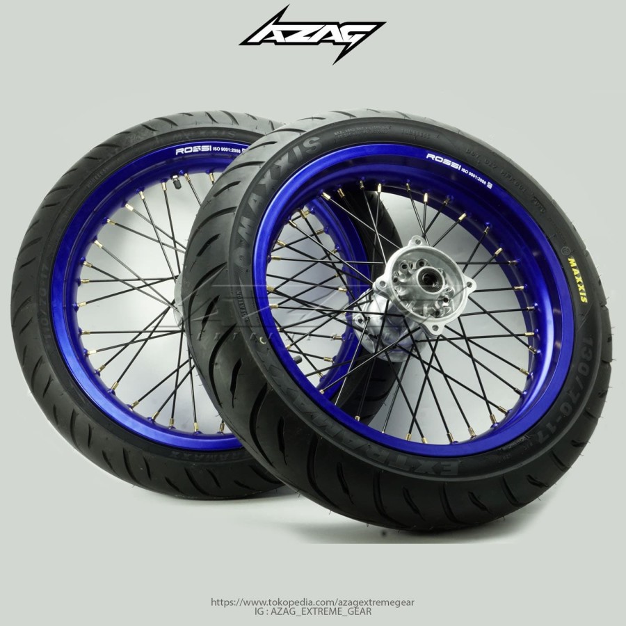 WHEELSET BAN SET SUPERMOTO KLX VELG BIRU TROMOL WILWOOD BAN MAXXIS