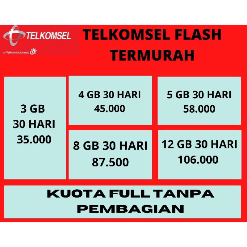 Paket Data / kuota / inject telkomsel flash termurah dan terbaru, masuk kilat