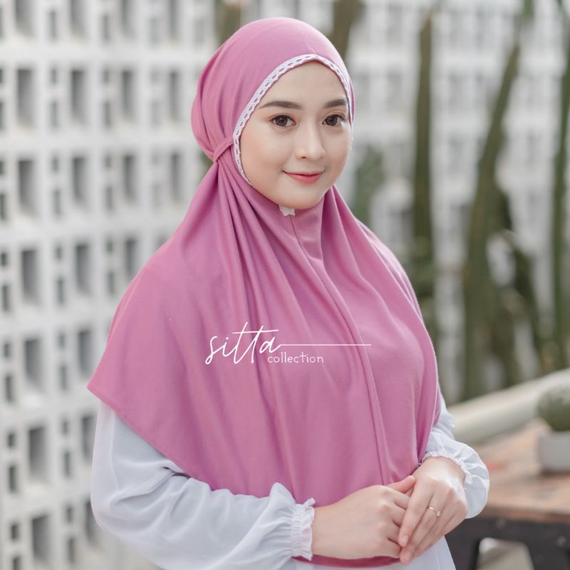 (PART.1) Hijab Jilbab Bergo Renda Size L Bahan Kaos TC Ori By Sitta Hijab-1