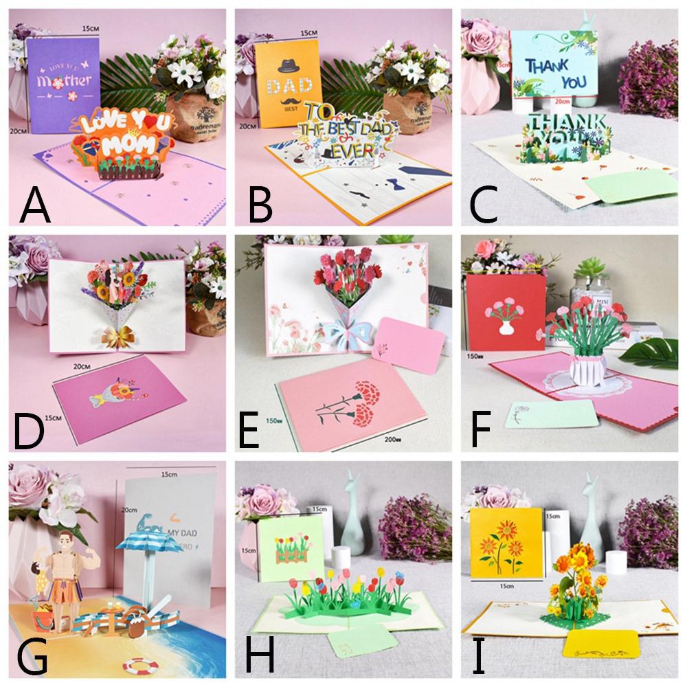 [Elegan] Mother's Day Card 3D Pop-Up Flowers Bouquet Untuk Ibu Ayah Ulang Tahun Wishes Festive Supplies