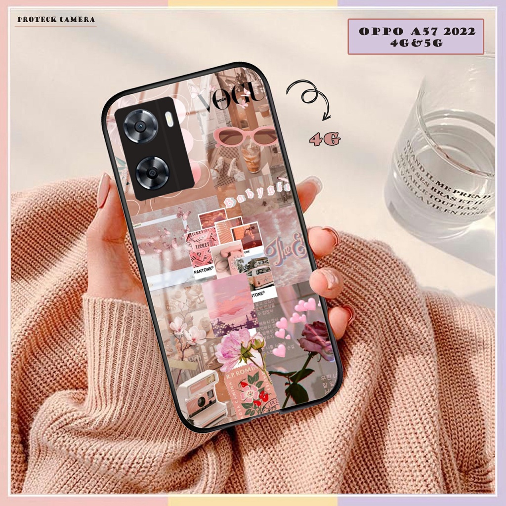 Softcase Glass Kaca OPPO A57 2022 TERBARU [194H] - Case Oppo A57 2022 - Case Tali - Kesing HP - Kesi