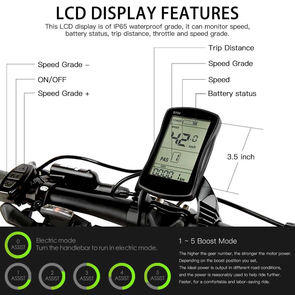 Speedometer LCD Screen Sepeda Listrik For Lankeleisi T8 XC4000 XT750 Elite/Sports - S700 - Black