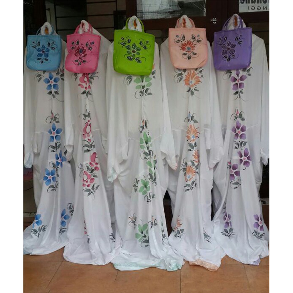 Mukena Terusan Dewasa Lukis Handmade Renda Jumbo Mukenah Rukuh HQ Free Tas