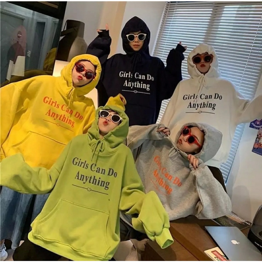 HOODIE WANITA GIRLS CAN DO ANYTHING TEXT /// JUMPER FLEECE TEBAL KEKINIAN TERBARU''