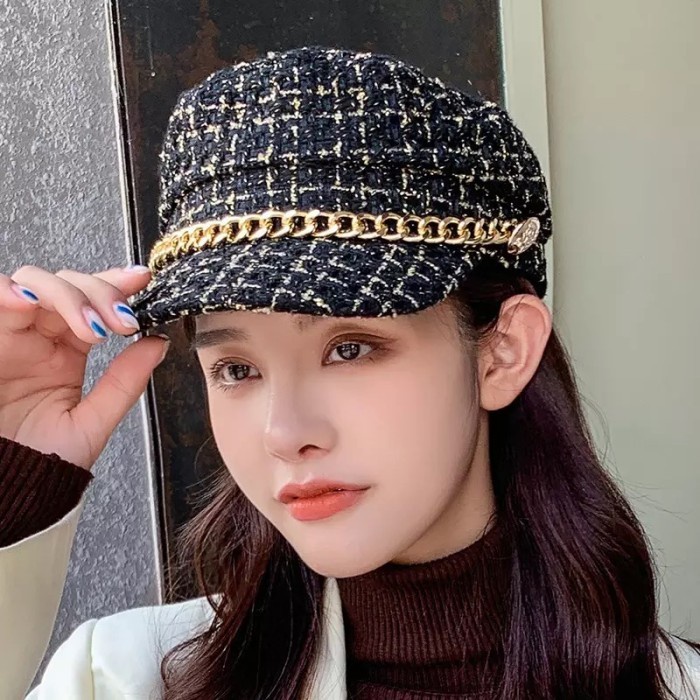 Sailor Cap Wool Tweed Topi fashion Wanita Rajut Newsboy hat