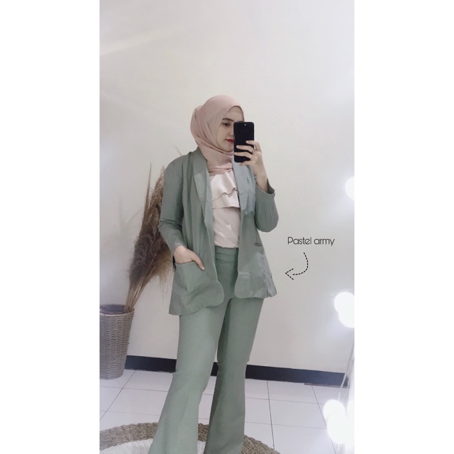 blazer set Nabila twill cutbray (bahan Cotton twill Import (double Stretch)