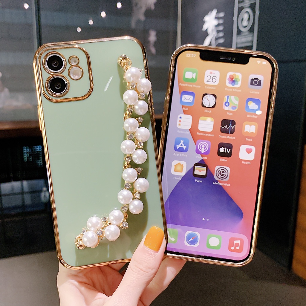 Soft Case Dengan Gelang Mutiara Anti Jatuh Untuk Iphone 12 Pro Max 12mini 11pro Max Xs Max Xr 7 / 8 / Se 7plus / 8plus