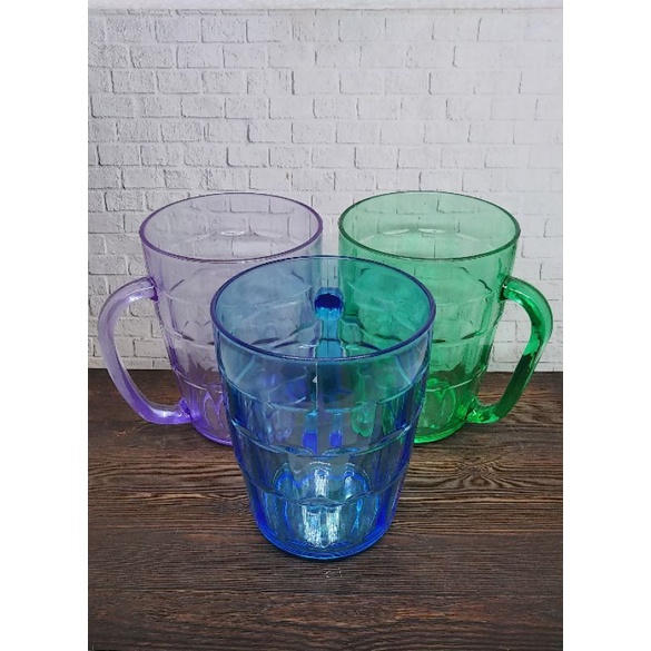 GELAS PLASTIK JUMBO  3 PCS GELAS GAGANG PLASTIK GELAS BIR JUMBO GELAS GAGANG TIKAR GELAS BIR PLASTIK