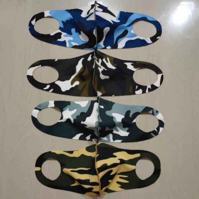 Masker kain dewasa motif loreng doreng tentara warna warni biru coklat kuning hijau dicuci pakai lg