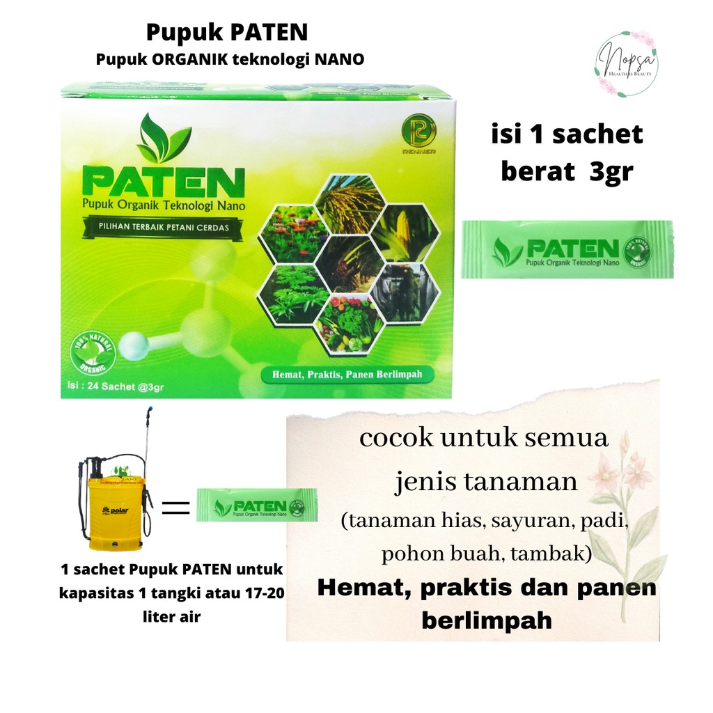 Pupuk Paten 1 Sachet @3 Gram Teknologi Nano Pupuk Organik Sayur Buah Bunga Tambak