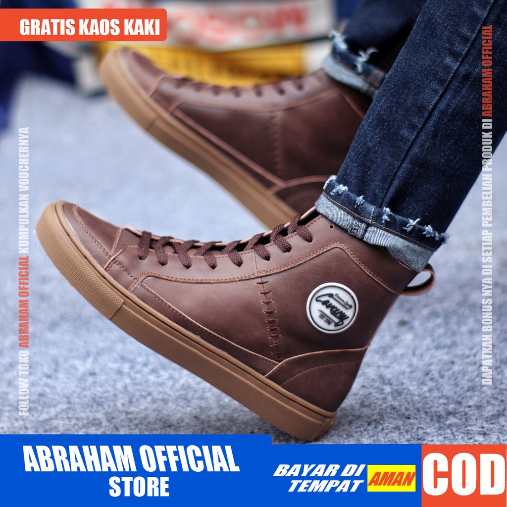 ABRHM DANTE HIGH Sepatu Sneaker Pria Sepatu Pria Casual Kulit Asli Cowo/Cowok Sepatu Sneakers Pria Sepatu Kasual Original