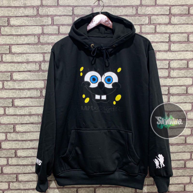 SWEATER HOODIE DISTRO AAPE SPONGEBOB HITAM/JAKET PRIA/HOODIE
