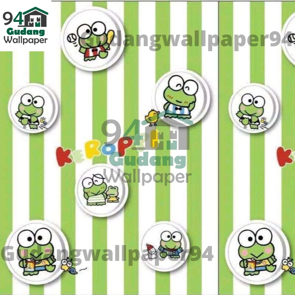 Gudang Wallpapaer Dinding Kamar Tidur Motif Keroppi / Anti Air 45 CM x 10 Meter Bahan PVC Premium Anti Air