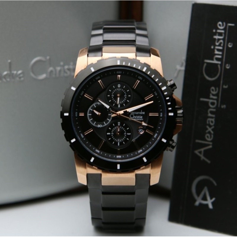 JAM TANGAN PRIA ALEXANDRE CHRISTIE AC 6141 / AC6141 FULL BLACK ORIGINAL