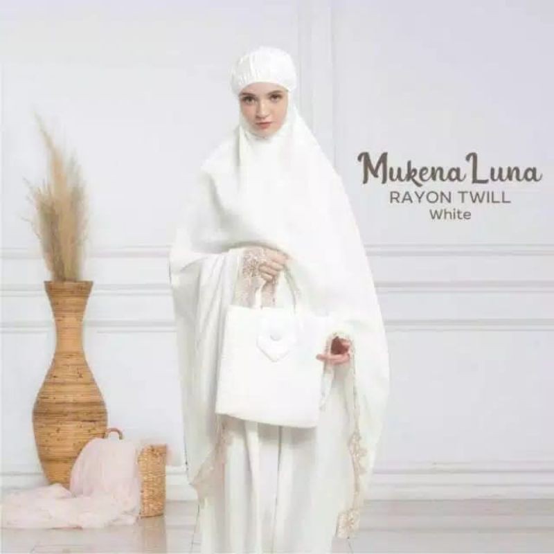 Mukena Jumbo Luna White Putih Polos Rayon Twill Els